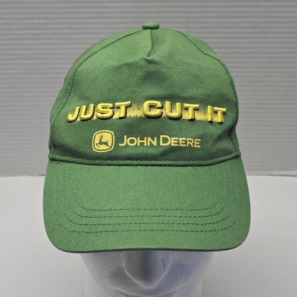 John‎ Deere Hat Cap Snap Back Green Just Cut It Embroidered Slogan Mens One Size